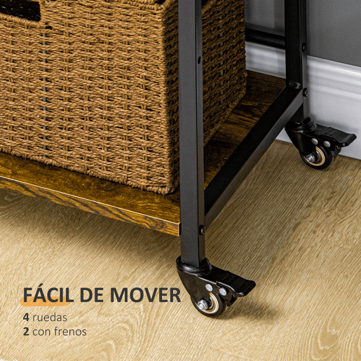HOMCOM Estante Multifuncional com Rodas Estante de Armazenamento de 3 Níveis com Prateleiras Ajustáveis para Escritório Estúdio Dormitório 50x35x100,5cm Marrom Rústico