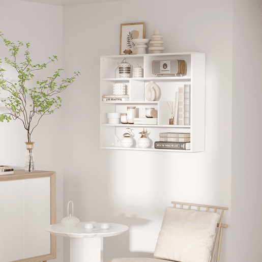 HOMCOM Estante de Parede de 4 Níveis com 7 Compartimentos Abertos para Sala de Estar Dormitório Escritório Estilo Moderno 94x19,5x80cm Branco