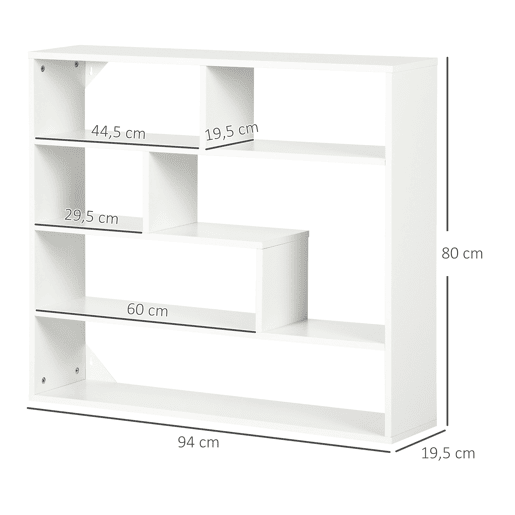 HOMCOM Estante de Parede de 4 Níveis com 7 Compartimentos Abertos para Sala de Estar Dormitório Escritório Estilo Moderno 94x19,5x80cm Branco