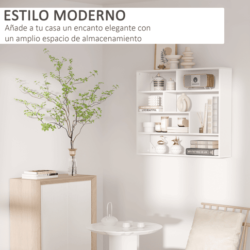 HOMCOM Estante de Parede de 4 Níveis com 7 Compartimentos Abertos para Sala de Estar Dormitório Escritório Estilo Moderno 94x19,5x80cm Branco