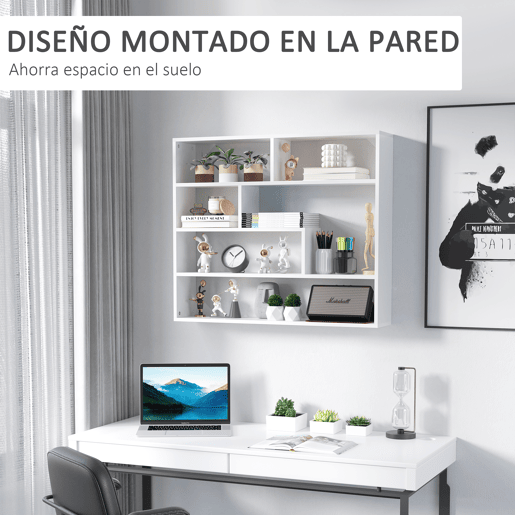 HOMCOM Estante de Parede de 4 Níveis com 7 Compartimentos Abertos para Sala de Estar Dormitório Escritório Estilo Moderno 94x19,5x80cm Branco