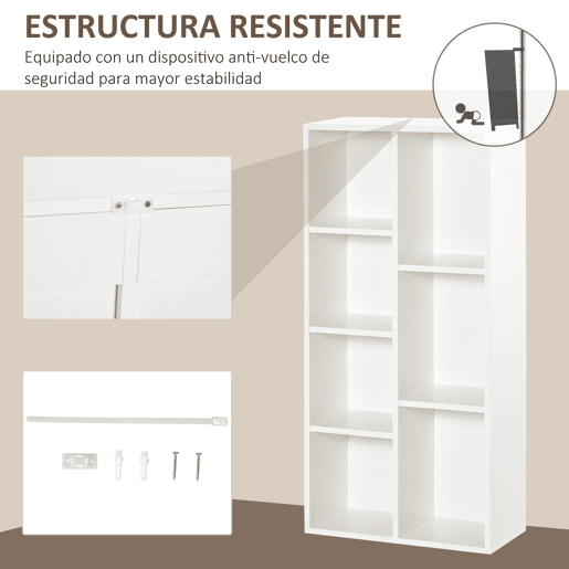 HOMCOM Estante para Livros Estante de Madeira com 7 Compartimentos de Armazenamento Plantas Arquivos para Sala de Estar Dormitório Escritório 50x24x106cm Branco