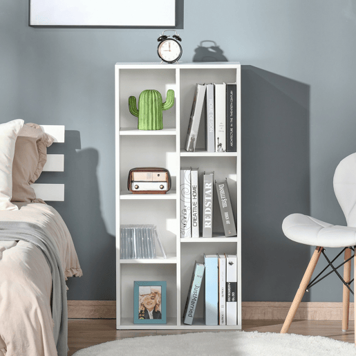 HOMCOM Estante para Livros Estante de Madeira com 7 Compartimentos de Armazenamento Plantas Arquivos para Sala de Estar Dormitório Escritório 50x24x106cm Branco
