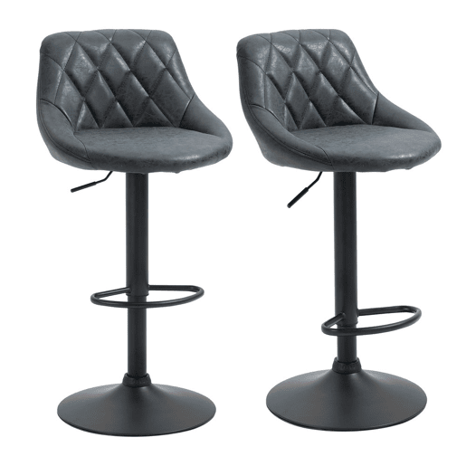 HOMCOM Conjunto de 2 Bancos de Bar Giratórios com Altura Ajustável Bancos Altos Moderno de Cozinha com Base Redonda e Apoio para os Pés 51,5x48x83-104cm Preto