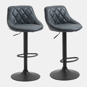 HOMCOM Conjunto de 2 Bancos de Bar Giratórios com Altura Ajustável Bancos Altos Moderno de Cozinha com Base Redonda e Apoio para os Pés 51,5x48x83-104cm Preto