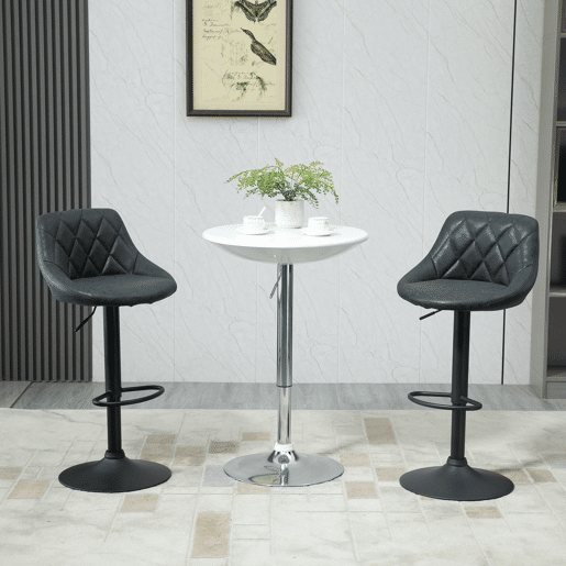 HOMCOM Conjunto de 2 Bancos de Bar Giratórios com Altura Ajustável Bancos Altos Moderno de Cozinha com Base Redonda e Apoio para os Pés 51,5x48x83-104cm Preto