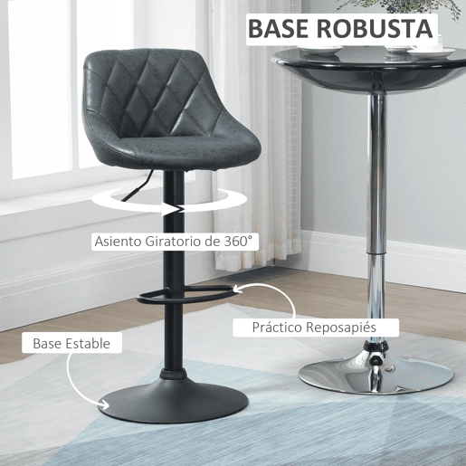 HOMCOM Conjunto de 2 Bancos de Bar Giratórios com Altura Ajustável Bancos Altos Moderno de Cozinha com Base Redonda e Apoio para os Pés 51,5x48x83-104cm Preto