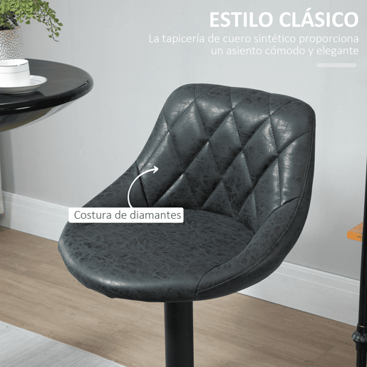 HOMCOM Conjunto de 2 Bancos de Bar Giratórios com Altura Ajustável Bancos Altos Moderno de Cozinha com Base Redonda e Apoio para os Pés 51,5x48x83-104cm Preto
