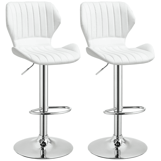 HOMCOM Conjunto de 2 Bancos de Bar Bancos Altos de Cozinha Giratório Altura Ajustável 91,5-113,5cm com Apoio para os Pés e Base de Metal Ø41 cm Branco