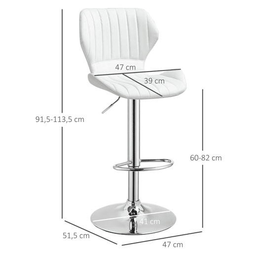 HOMCOM Conjunto de 2 Bancos de Bar Bancos Altos de Cozinha Giratório Altura Ajustável 91,5-113,5cm com Apoio para os Pés e Base de Metal Ø41 cm Branco