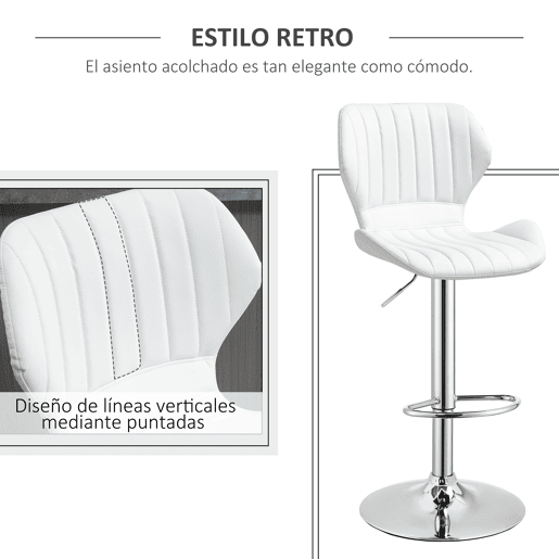 HOMCOM Conjunto de 2 Bancos de Bar Bancos Altos de Cozinha Giratório Altura Ajustável 91,5-113,5cm com Apoio para os Pés e Base de Metal Ø41 cm Branco