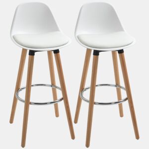 HOMCOM Conjunto de 2 Bancos de Bar Estofado em PU Bancos Altos de Cozinha com Assento de 69 cm e Pés de Madeira para Cozinha Sala de Jantar 38,5x42,5x91cm Branco