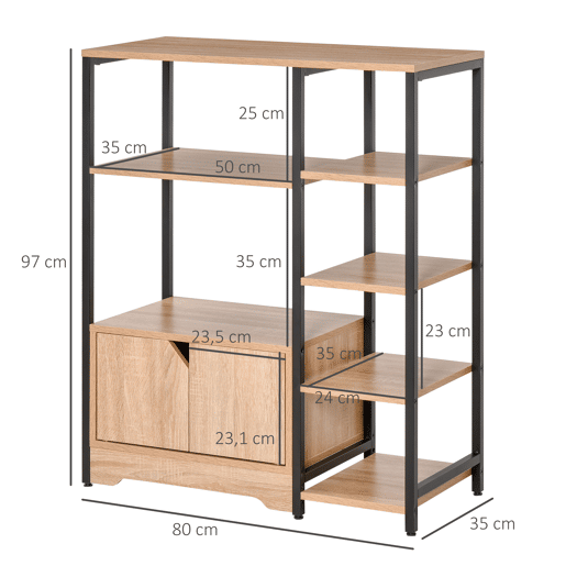 HOMCOM Estante para Livros com Múltiplas Prateleiras Abertas e 1 Armário com Porta Dupla Estante de Armazenamento para Escritório Sala de Estar 80x35x97cm Madeira Natural