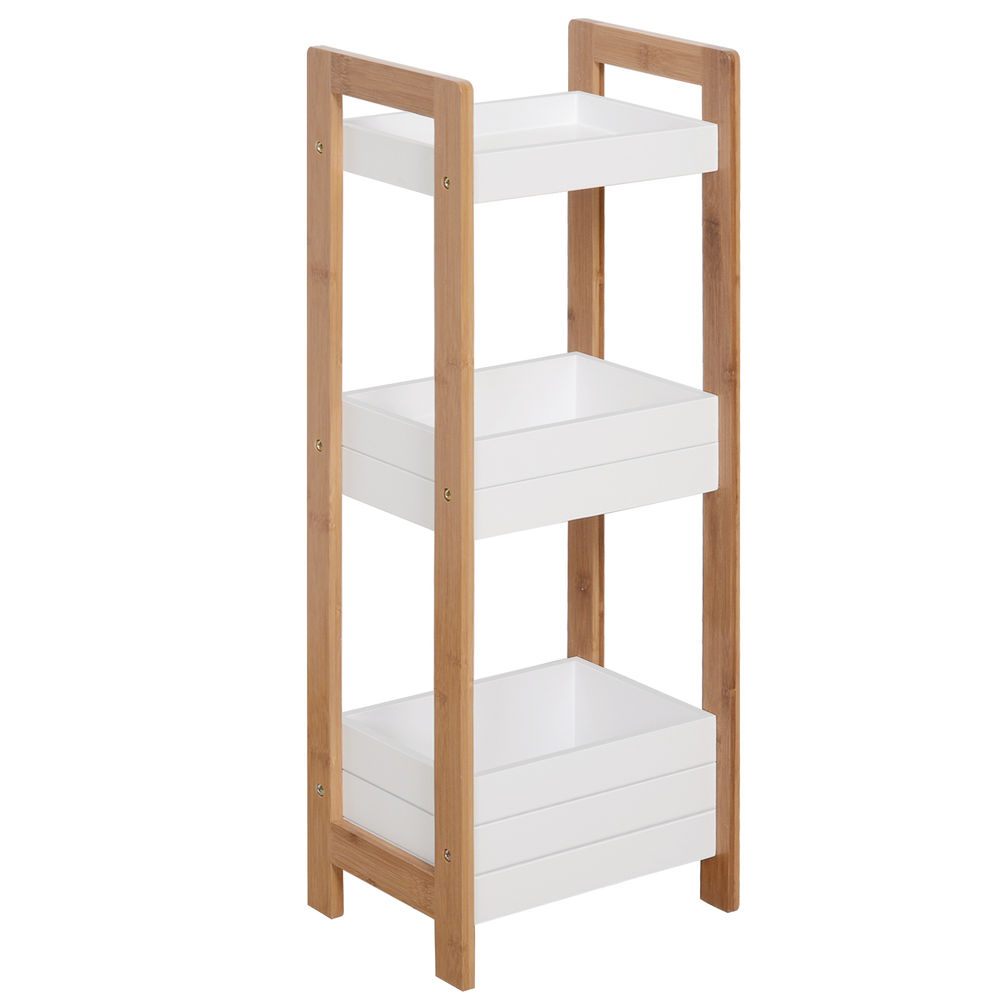 Homcom estantería de baño con 3 estantes organizador de almacenaje bambú para cocina sala de estar lavadero 27,5x20,8x74 cm color blanco y natural