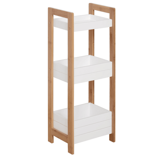 HOMCOM Móvel Auxiliar Banheiro com 3 Prateleiras Organizadoras de Bambu para 27,5x20,8x74 cm Cor Branco e Natural