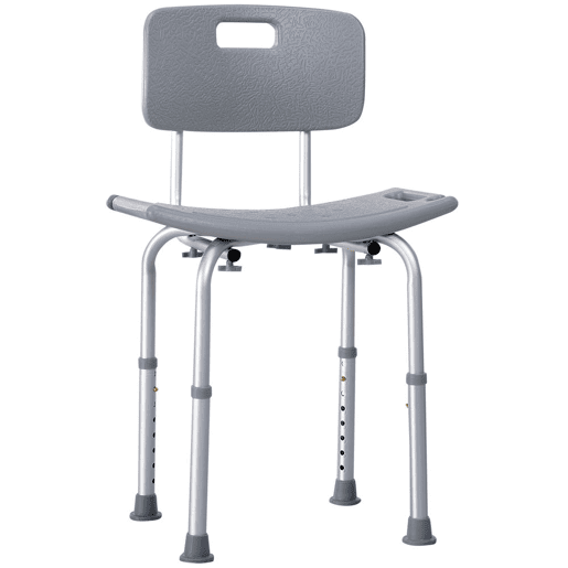 HOMCOM Cadeira para Duche Antiderrapante com Altura Ajustável em 8 Níveis Cadeira de Banho 50,6x43x71-88 cm Cinza