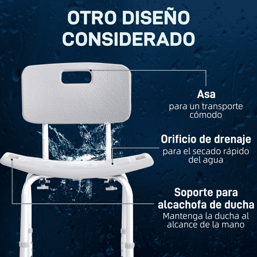 HOMCOM Cadeira para Duche Antiderrapante com Altura Ajustável em 8 Níveis Cadeira de Banho 50,6x43x71-88 cm Cinza