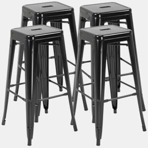 HOMCOM Conjunto de 4 Bancos de Bar Empilháveis Estilo Industrial com Apoios para Pés, Adequados para Interiores e Exteriores 43x43x76 cm Carga até 120 kg Cor Preto