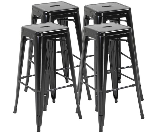 Homcom conjunto de 4 taburetes de bar estilo industrial apilables y con reposapiés aptos para interiores y exteriores 43x43x76 cm carga hasta 120kg negro