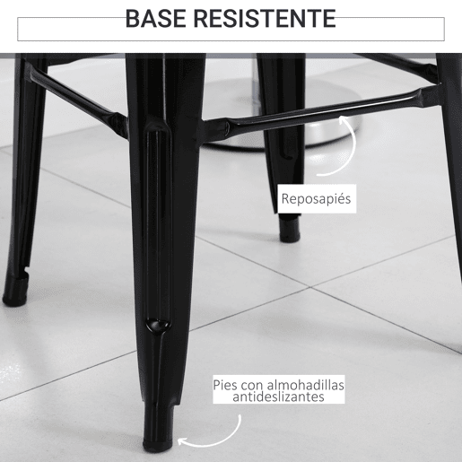 HOMCOM Conjunto de 4 Bancos de Bar Empilháveis Estilo Industrial com Apoios para Pés, Adequados para Interiores e Exteriores 43x43x76 cm Carga até 120 kg Cor Preto