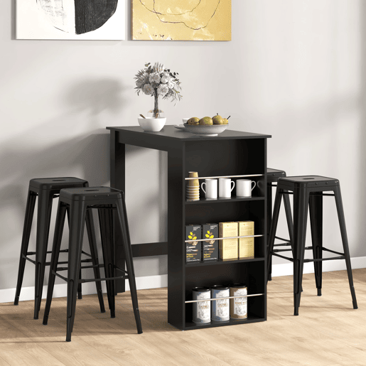 HOMCOM Conjunto de 4 Bancos de Bar Empilháveis Estilo Industrial com Apoios para Pés, Adequados para Interiores e Exteriores 43x43x76 cm Carga até 120 kg Cor Preto
