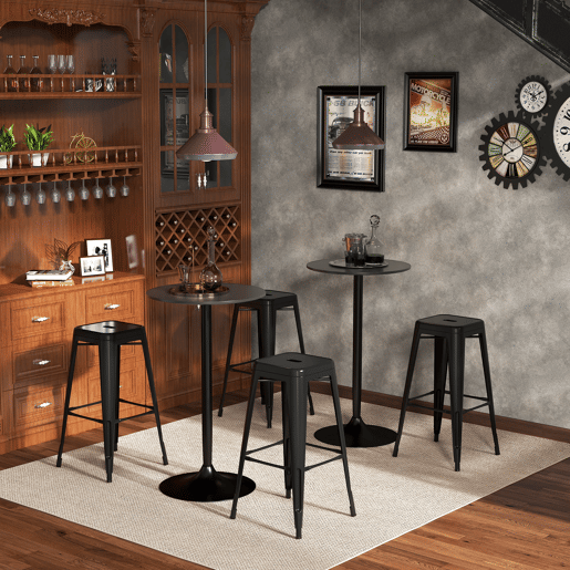 HOMCOM Conjunto de 4 Bancos de Bar Empilháveis Estilo Industrial com Apoios para Pés, Adequados para Interiores e Exteriores 43x43x76 cm Carga até 120 kg Cor Preto