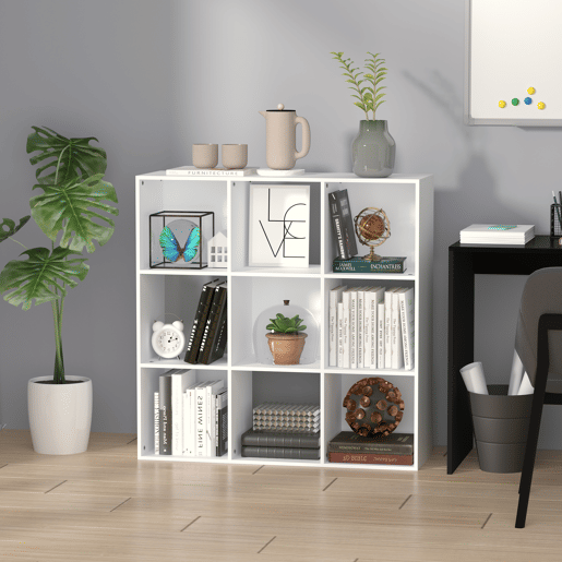 HOMCOM Estante para Livros de 3 Níveis Estante de Madeira com 9 Compartimentos Estante Modular 91,5x29,5x91,5 cm Branco