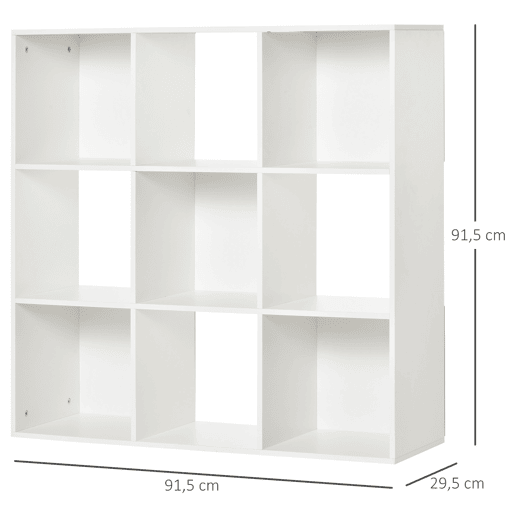 HOMCOM Estante para Livros de 3 Níveis Estante de Madeira com 9 Compartimentos Estante Modular 91,5x29,5x91,5 cm Branco