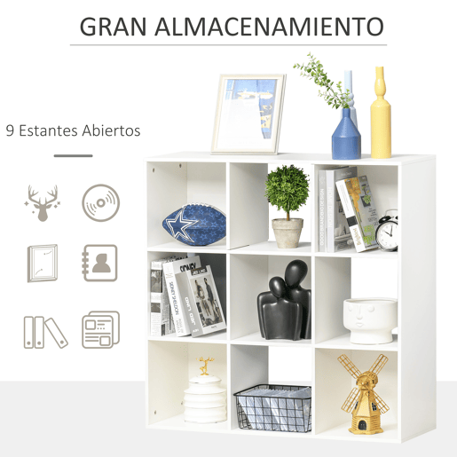 HOMCOM Estante para Livros de 3 Níveis Estante de Madeira com 9 Compartimentos Estante Modular 91,5x29,5x91,5 cm Branco