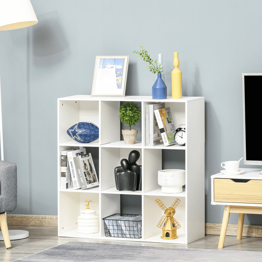 HOMCOM Estante para Livros de 3 Níveis Estante de Madeira com 9 Compartimentos Estante Modular 91,5x29,5x91,5 cm Branco