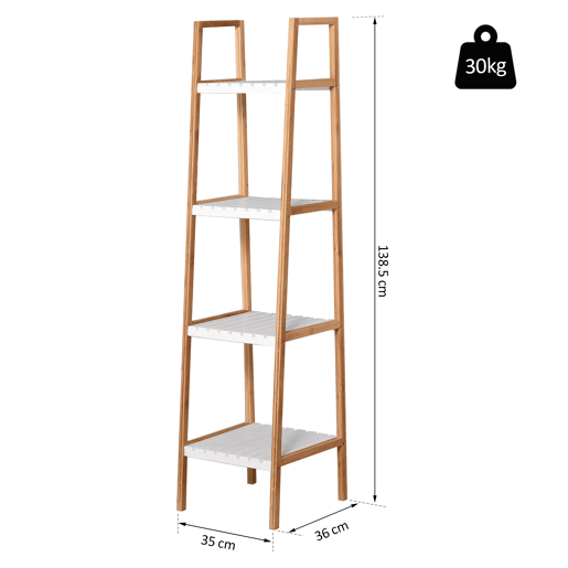 kleankin Prateleiras de banheiro com 5 níveis Estrutura de bambu e prateleiras de pinho 35x36x138.5cm Bambu branco e natural