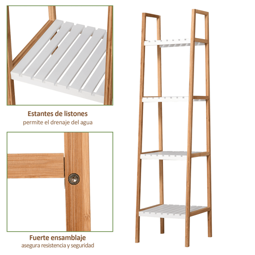 kleankin Prateleiras de banheiro com 5 níveis Estrutura de bambu e prateleiras de pinho 35x36x138.5cm Bambu branco e natural