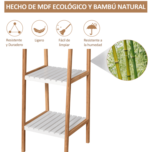 kleankin Prateleiras de banheiro com 5 níveis Estrutura de bambu e prateleiras de pinho 35x36x138.5cm Bambu branco e natural