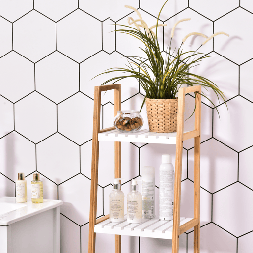 kleankin Prateleiras de banheiro com 5 níveis Estrutura de bambu e prateleiras de pinho 35x36x138.5cm Bambu branco e natural