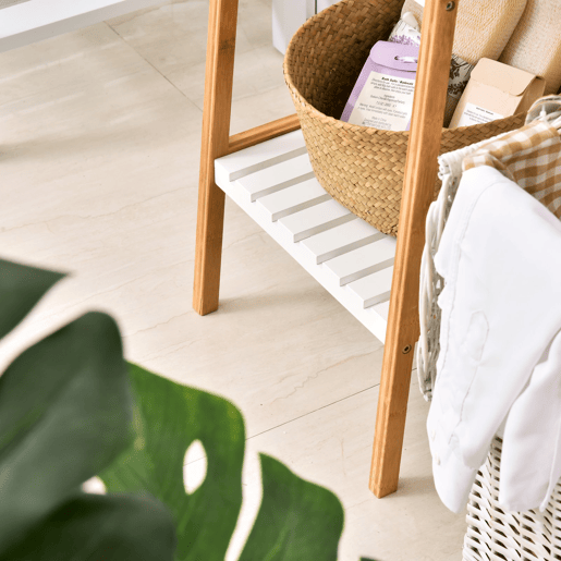 kleankin Prateleiras de banheiro com 5 níveis Estrutura de bambu e prateleiras de pinho 35x36x138.5cm Bambu branco e natural