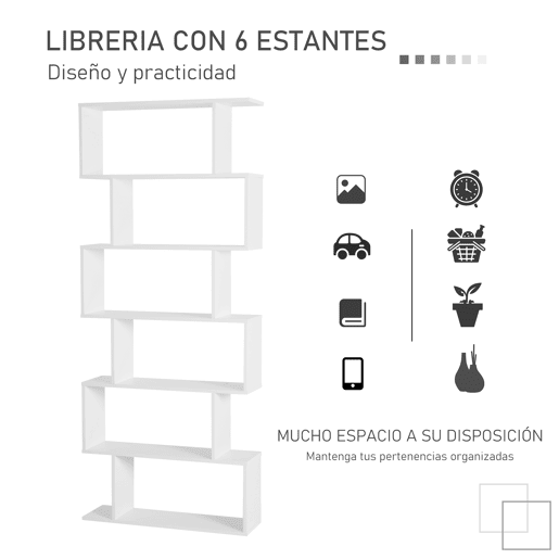HOMCOM Estante para Livros Moderna Estante com 6 Prateleiras para Sala de Jantar Sala de Estar Estúdio 80x23x192 cm Branco