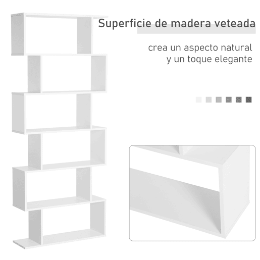 HOMCOM Estante para Livros Moderna Estante com 6 Prateleiras para Sala de Jantar Sala de Estar Estúdio 80x23x192 cm Branco