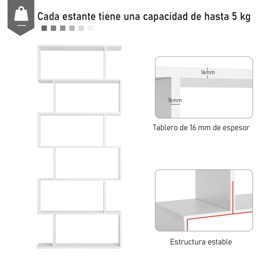 HOMCOM Estante para Livros Moderna Estante com 6 Prateleiras para Sala de Jantar Sala de Estar Estúdio 80x23x192 cm Branco