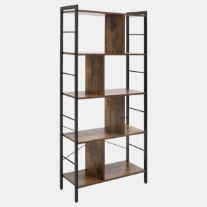 HOMCOM Estante para Livros de 4 Níveis com 8 Compartimentos de Armazenamento Estilo Industrial para Sala de Estar Escritório Dormitório 74x30x157,5cm Marrom Rústico