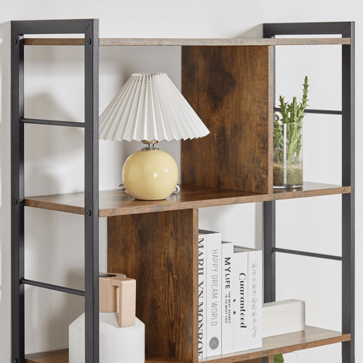 HOMCOM Estante para Livros de 4 Níveis com 8 Compartimentos de Armazenamento Estilo Industrial para Sala de Estar Escritório Dormitório 74x30x157,5cm Marrom Rústico