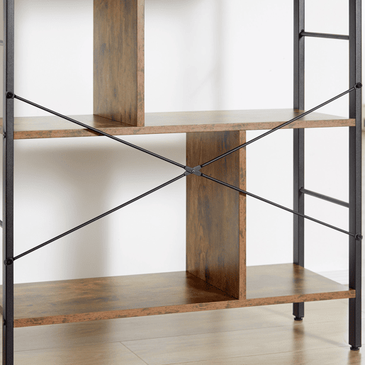 HOMCOM Estante para Livros de 4 Níveis com 8 Compartimentos de Armazenamento Estilo Industrial para Sala de Estar Escritório Dormitório 74x30x157,5cm Marrom Rústico