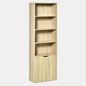 HOMCOM Estante para Livros de 6 Níveis, Estante com 2 Portas, 4 Prateleiras Abertas, Armário Alto para Sala, Escritório, 59x29x180 cm, Natural