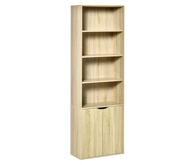 Homcom estantería para libros de 6 niveles, librería con 2 puertas, 4 estantes abiertos, armario alto para salón, estudio, oficina, 59x29x180 cm,