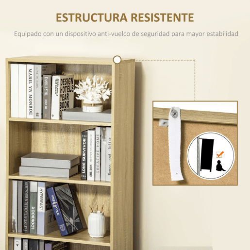 HOMCOM Estante para Livros de 6 Níveis, Estante com 2 Portas, 4 Prateleiras Abertas, Armário Alto para Sala, Escritório, 59x29x180 cm, Natural