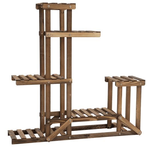Outsunny Suporte de Madeira para Flores Estante Decorativa para Vasos de Plantas com 6 Prateleiras Interior e Exterior para Jardim Balção Terraço 98x28x96,5cm Natural