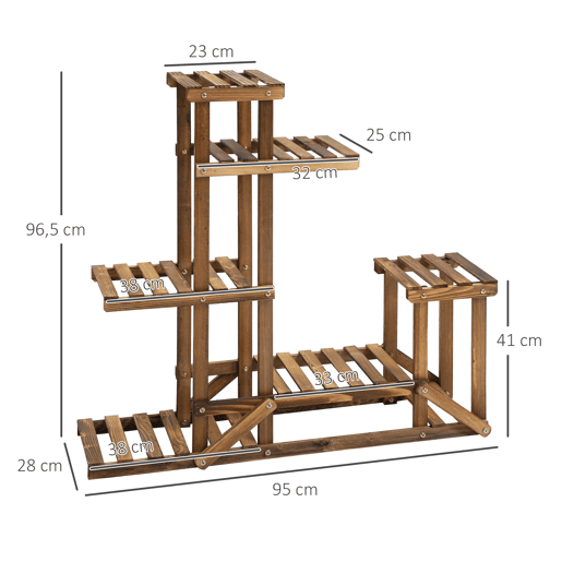 Outsunny Suporte de Madeira para Flores Estante Decorativa para Vasos de Plantas com 6 Prateleiras Interior e Exterior para Jardim Balção Terraço 98x28x96,5cm Natural