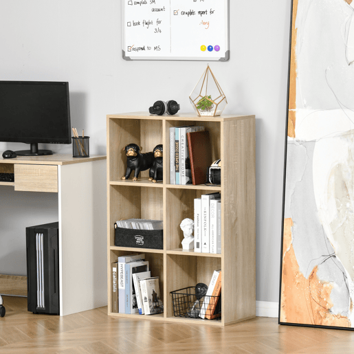 HOMCOM Estante de 3 Níveis, Estante para Livros com 6 Cubos de Arrumação, para Sala de Estar, Quarto, Escritório, 65,5x30x97,5 cm, Carvalho