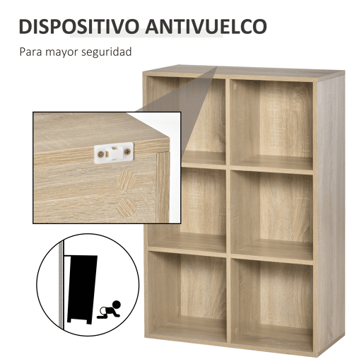 HOMCOM Estante de 3 Níveis, Estante para Livros com 6 Cubos de Arrumação, para Sala de Estar, Quarto, Escritório, 65,5x30x97,5 cm, Carvalho