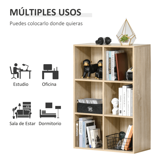 HOMCOM Estante de 3 Níveis, Estante para Livros com 6 Cubos de Arrumação, para Sala de Estar, Quarto, Escritório, 65,5x30x97,5 cm, Carvalho