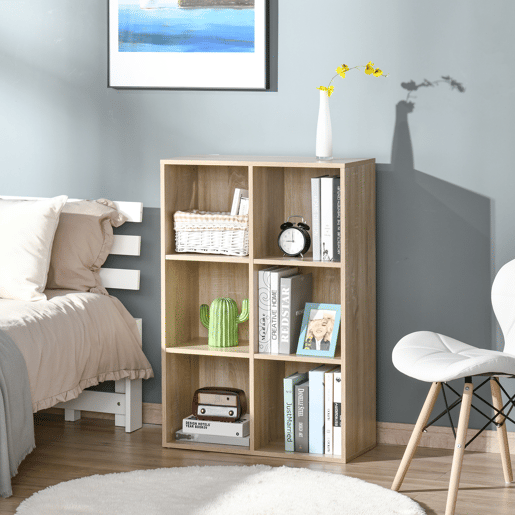 HOMCOM Estante de 3 Níveis, Estante para Livros com 6 Cubos de Arrumação, para Sala de Estar, Quarto, Escritório, 65,5x30x97,5 cm, Carvalho